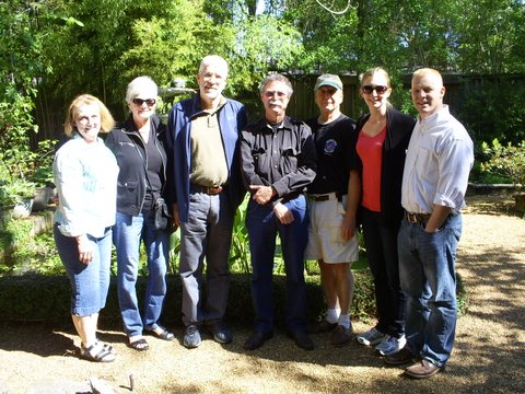 Left to Right, Mary Bower, Pat Collins, Keith Collins, Luther Brown, Bob Bower, Kriston Bower, and Josh Bower, all at the gardens at McCarty's Pottery in Merigold.  